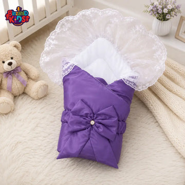SATIN POLYESTER BABY CARRY NEST WITH LACE CANOPY - PURPLE