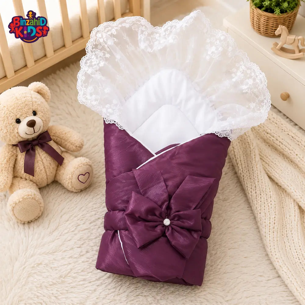 SATIN POLYESTER BABY CARRY NEST WITH LACE CANOPY - VIOLET
