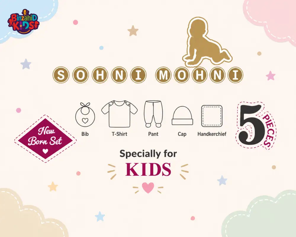 SOPHIE & STEPHIE 5 PCS NEWBORN BABY GIFT SET – I LOVE MOM & DAD DESIGN (PINK)