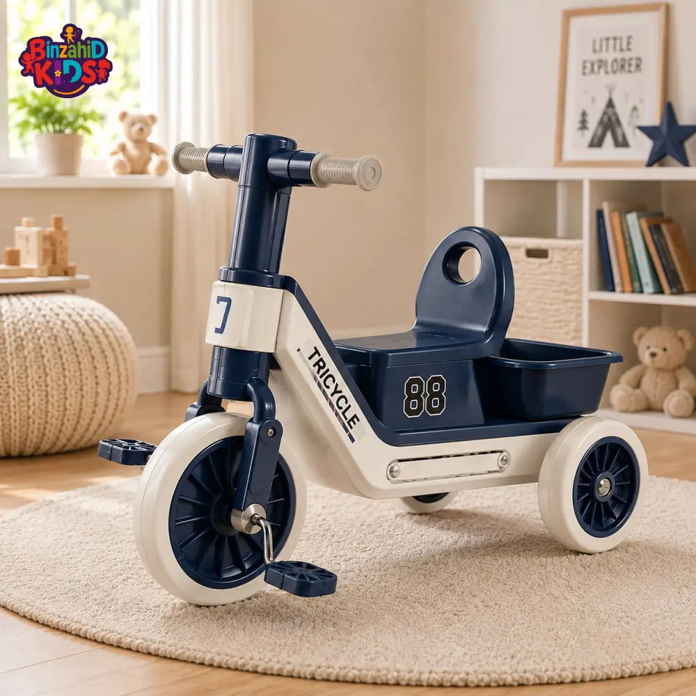 SPORTS STYLE KIDS TRICYCLE WITH STORAGE SEAT - BLUE