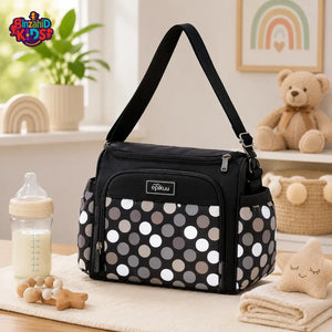 Baby Diaper Bag - Black Polka Dot Printed