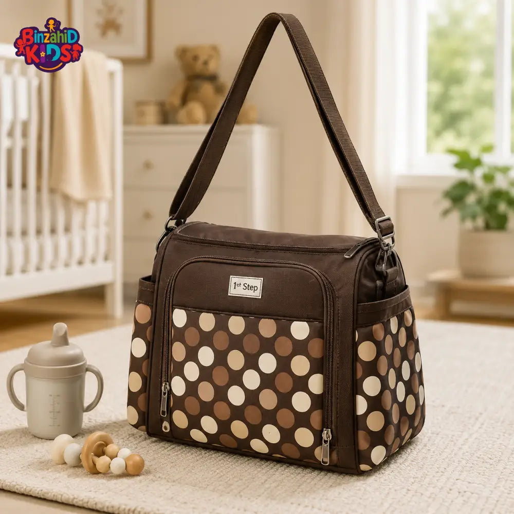 Baby Diaper Bag - Brown Polka Dot Printed