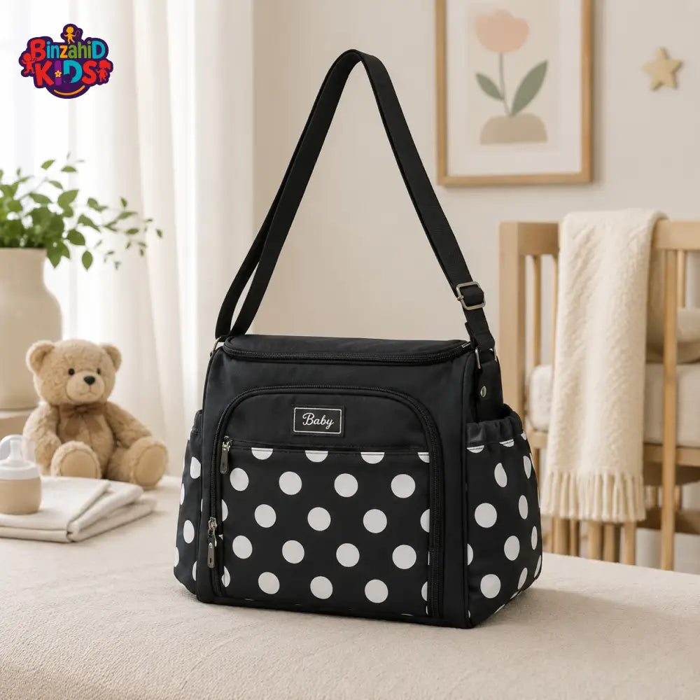 Baby Diaper Bag - Navy Polka Dot Printed