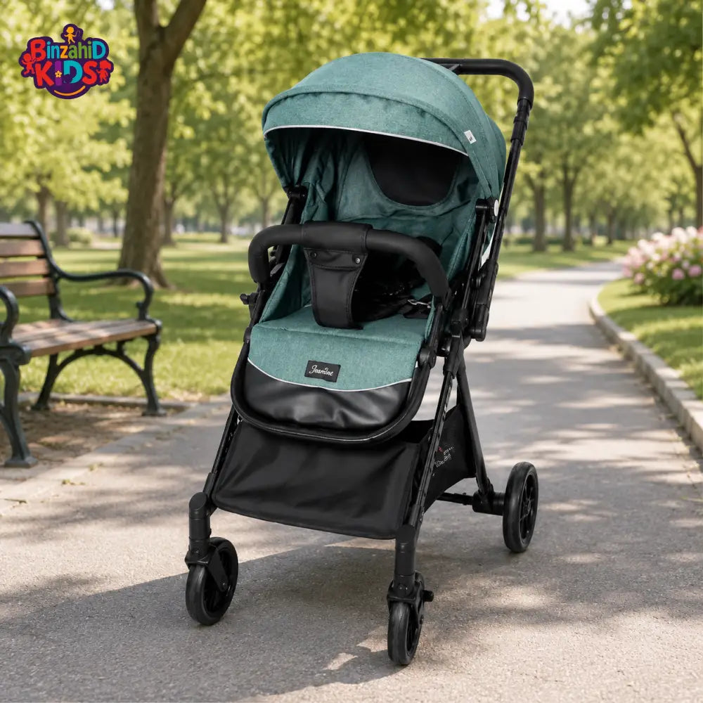 TINNIES BABY STROLLER – GREEN FOLDABLE WITH REVERSIBLE HANDLE