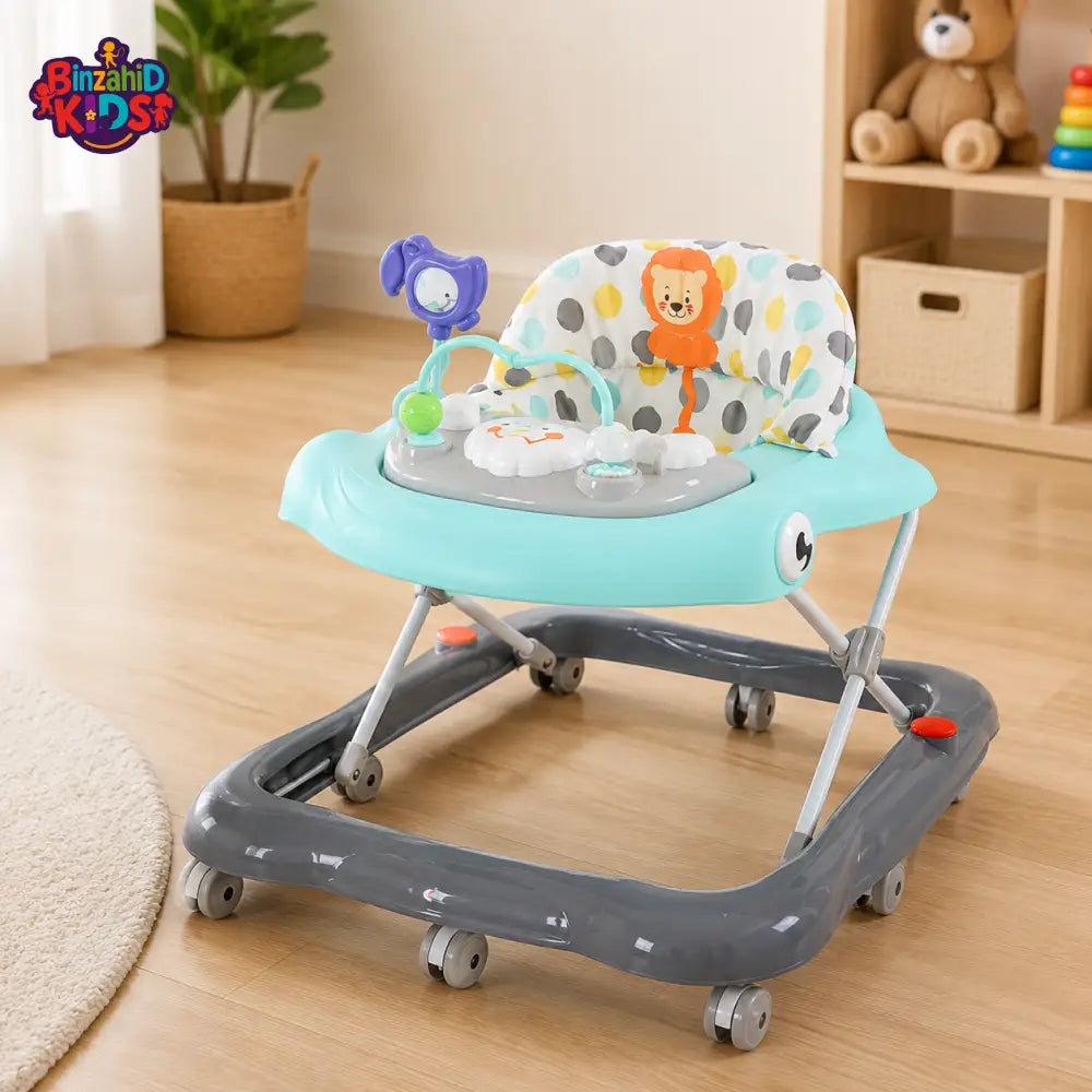 TINNIES BLUE BABY WALKER – PADDED SEAT & TOY TRAY