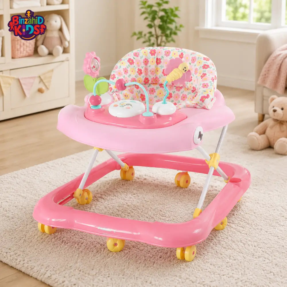 TINNIES PINK BABY WALKER – PADDED SEAT & TOY TRAY