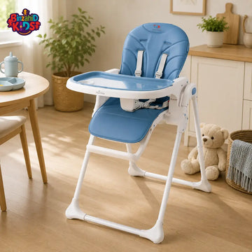 TINNIES PREMIUM BLUE ADJUSTABLE BABY HIGH CHAIR WITH RECLINE HEIGHT CONTROL & SAFETY HARNESS
