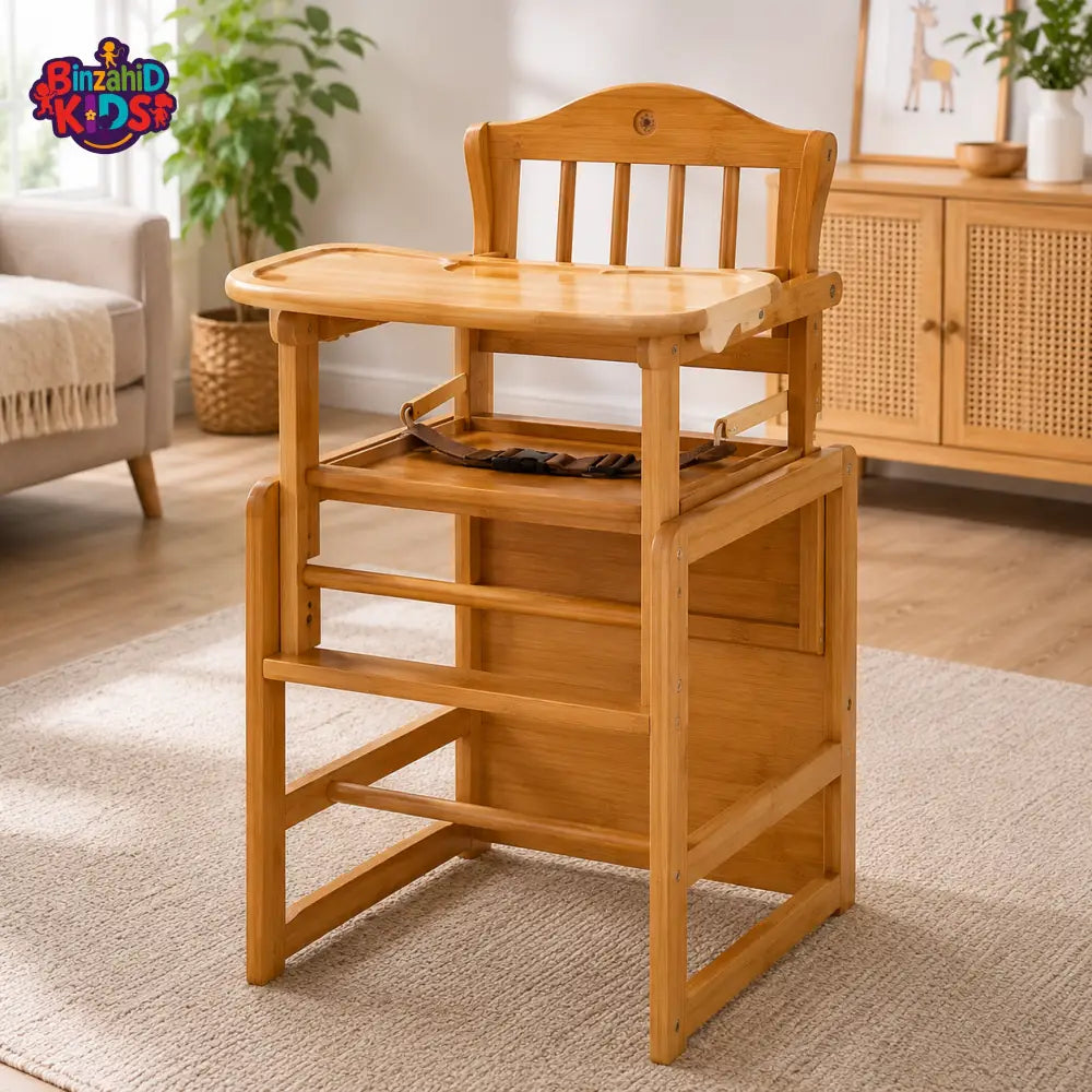 WOODEN BABY FEEDING HIGH CHAIR WITH TABLE